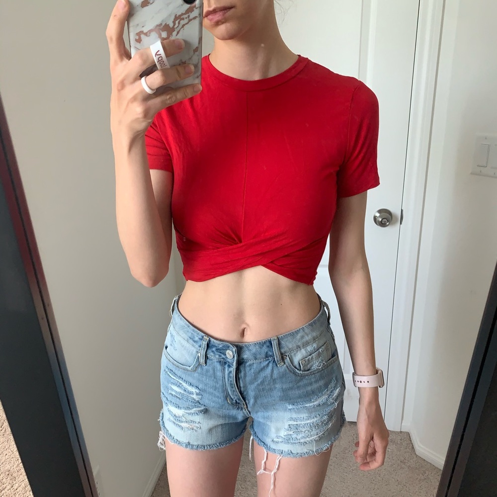 Red Fitted Crop Top Tee